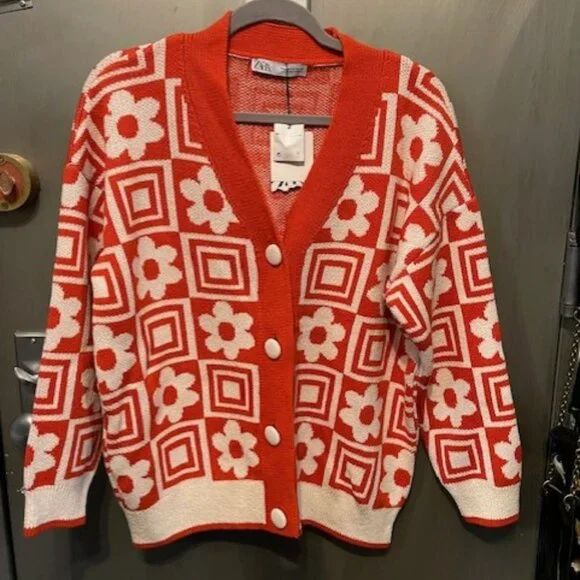 RETRO KNIT JACQUARD FLORAL CARDIGAN - Picture 4 of 16